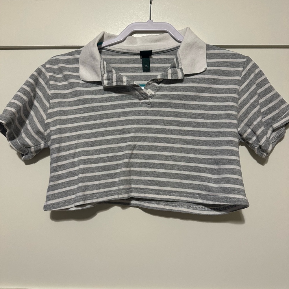 Wild Fable Grey & White Striped Collared Tee